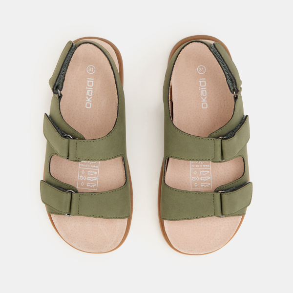 صندل مفتوح من الجلد الأخضر الكاكي الأخضر للأولاد